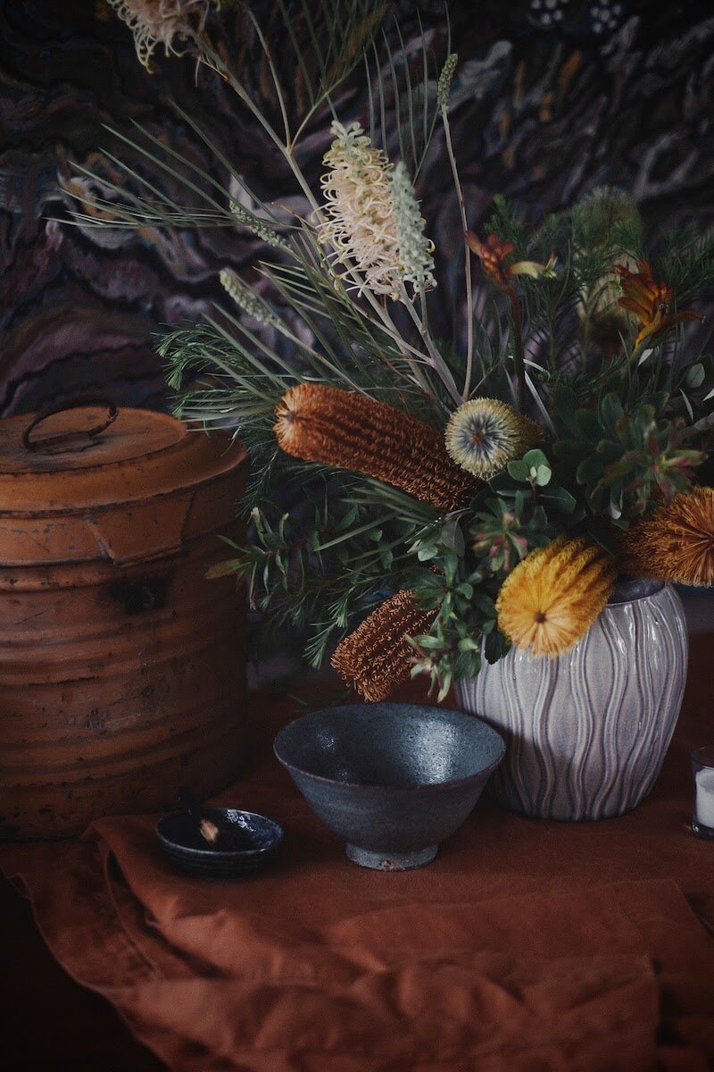 Decorative banksia arrangement.